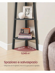 VASAGLE 4-Tier Corner Shelf, Ladder Style. Living Room Bookshelf/Plant Stand. Industrial Accent Furniture.