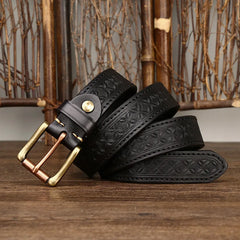 3.3cm Grain Real Genuine Cowskin Soft Cowhide Personality Lucky Totem Vintage Luxury Copper Buckle Jeans Belts For Men