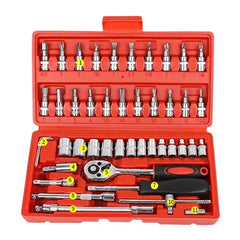 46pcs Socket Wrench Set Motorcycle Car Repair Tool Repair Ratchet Screwdriver Combination Household DIY Mechanical Tool Box