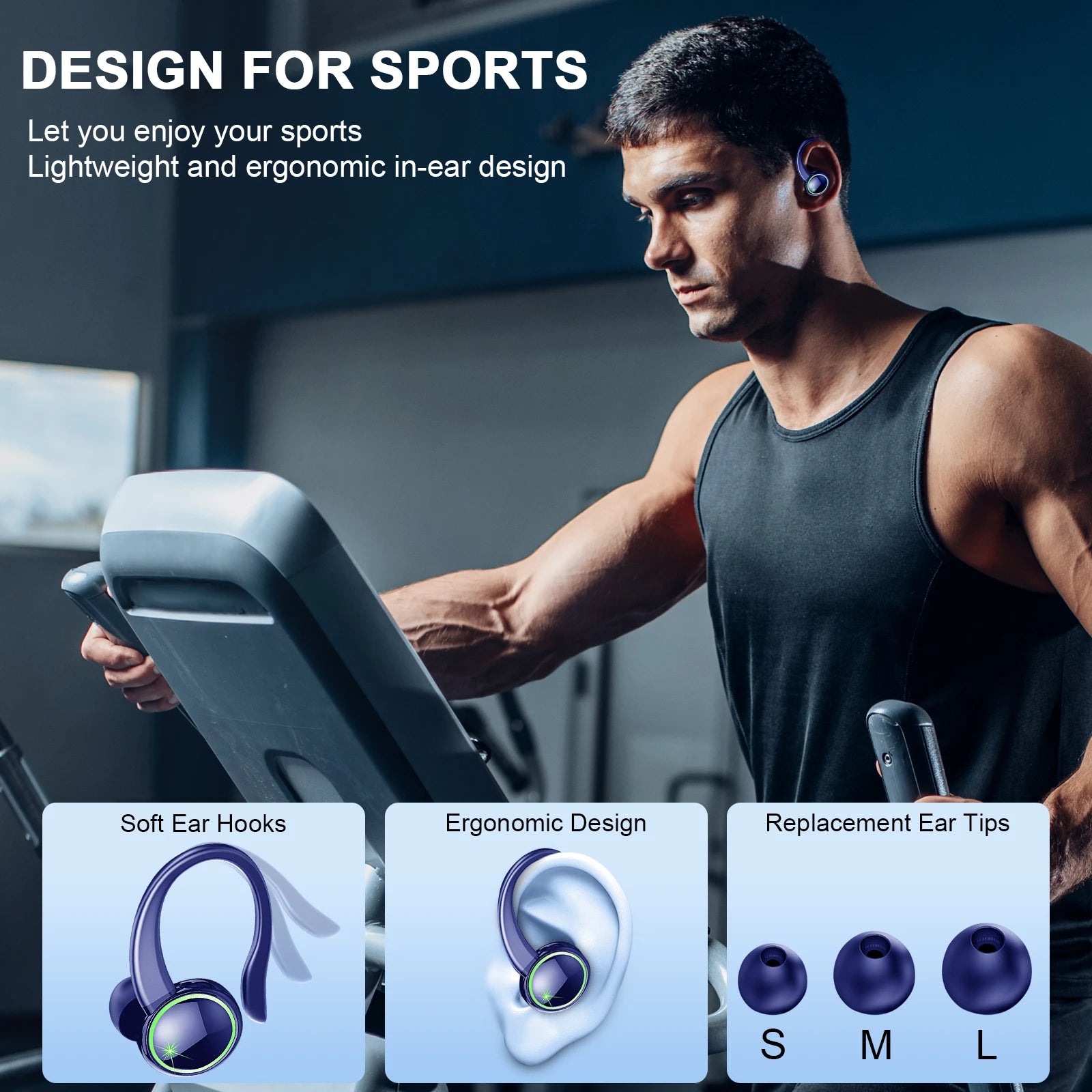 Kuizil Wireless Earbuds Sports, Bluetooth Headphones 5.3, 4 ENC Noise Cancelling Mic, IP7 Waterproof Headset, 50H Playback.