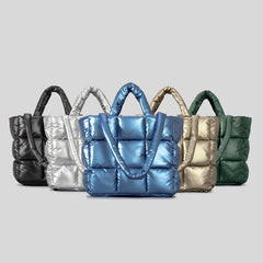 Winter Women Space Cotton Purse&Handbag Casual Ladies Shoulder Bag Fashion Puffy Down Shopper Tote Bag New Quilted Padded Bolsas