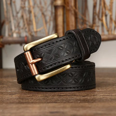 3.3cm Grain Real Genuine Cowskin Soft Cowhide Personality Lucky Totem Vintage Luxury Copper Buckle Jeans Belts For Men