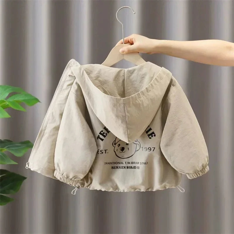 Spring Autumn Jackets Boy Coat Hooded Jacket Khaki black Kid Windbreaker Children Letter Print Outerwear Clothes  boys clothes