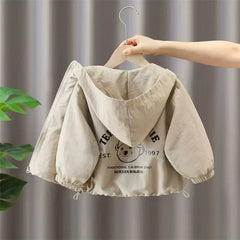 Spring Autumn Jackets Boy Coat Hooded Jacket Khaki black Kid Windbreaker Children Letter Print Outerwear Clothes  boys clothes