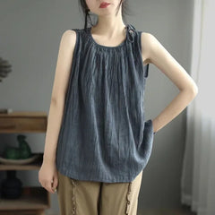Fashion Solid Thin Cotton Linen Tanks Top Women Camis Blusas Loose Casual Summer Sleeveless Shirt Woman Clothes Camiseta Mujer