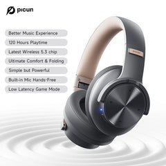 Picun B8 Wireless Headset HIFI Surround Bluetooth Headphones 40MM 50MS Low-Latency HD Mic 120H Game Mode Touch Control Foldable