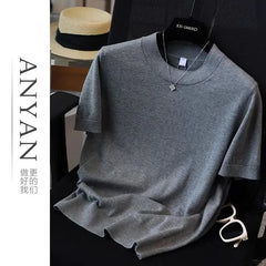 Simplicity Ice Silk Loose Temperament Tops Summer New Short Sleeve O-neck Solid Vintage T Shirts Fashion Casual Women Clothing