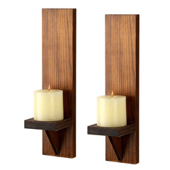 Set of 2 Wooden Wall Candle Sconces Rustic Wall Mount Wood Pillar Candle Sconces for Living Room Vintage Wall Candle Holders