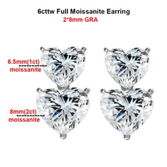 GRA Certified Heart Cut Moissanite Drop Earrings for Women 3/6cttw Luxury Quality Lab Diamond S925 Sterling Silver Bride Jewelry