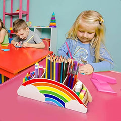 Rainbow Wooden Desk Organizer Natural Wood No Smell Childfriendly Pen Pencil Holder Caddy for Office Supplies Classroom Study A