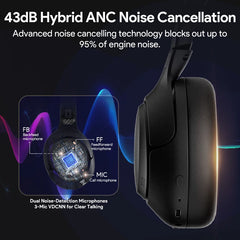 QCY H3 ANC Wireless Headphones Hi-Res Audio Over Ear Headset 43dB Hybrid Active Noise Cancellation Bluetooth 5.4 Gaming Earphone
