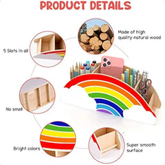 Rainbow Wooden Desk Organizer Natural Wood No Smell Childfriendly Pen Pencil Holder Caddy for Office Supplies Classroom Study A