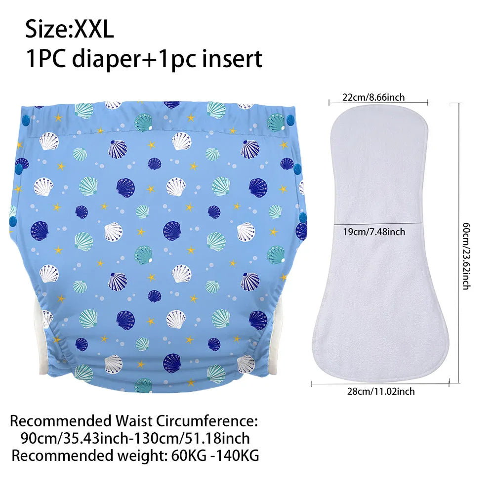 Ice Silk Adult Cloth Disaper Waterproof Old Man's Diaper Pants Reusable Diapers Trouser Pocket Anti-leak Breathable Nappy Pads