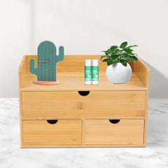 Desk Organizer Fit Office Vanity Bamboo Desk Organizer with 3 Drawer Night Stand Table Organizer Mini Bamboo Desk Drawer