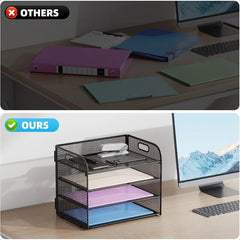 4 Tier Paper Organizer Letter Tray Mesh Desk File Organizer with Handle Paper Sorter Organizer for Letter A4 Office File Folder