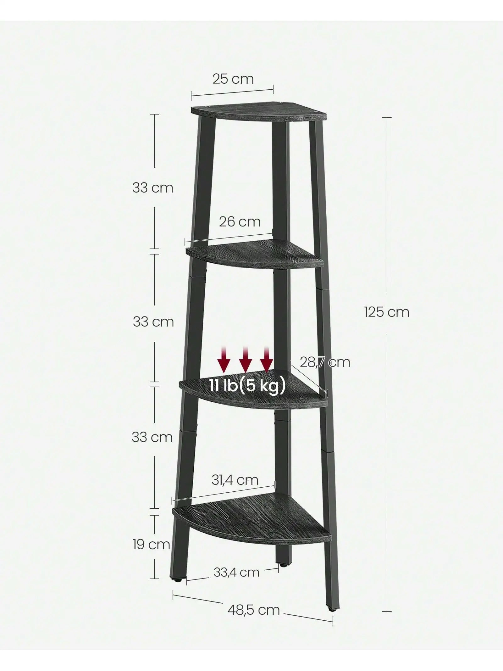 VASAGLE 4-Tier Corner Shelf, Ladder Style. Living Room Bookshelf/Plant Stand. Industrial Accent Furniture.