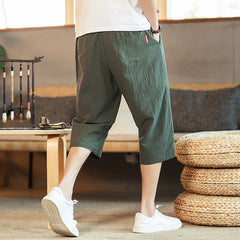2025 Summer Men's Chinese Style Linen Casual Pants Cotton and Linen Crop Pants Loose Seven-minute