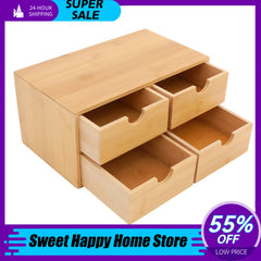 4 Drawer/2 Drawer Mini Bamboo Desk Drawer Tabletop Storage Organization Box for Office Home Toiletries Supplies