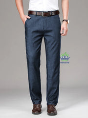 Brand Clothing Luxury Lyocell Fabric Men's Jeans Classic Business Straight Denim Pants Work Office Trousers Male Plus Size 40 42