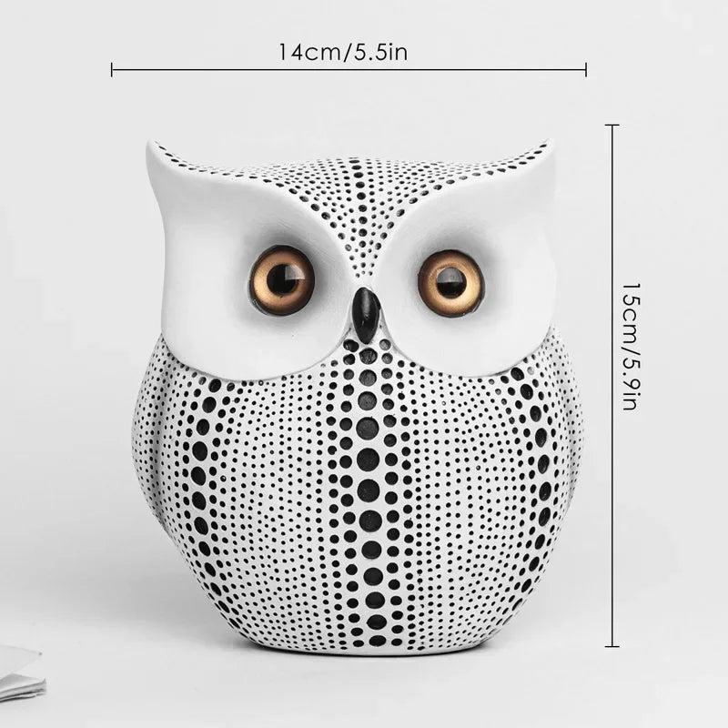 Vintage Owl Figurines for Home Decor,Resin Owl Statue with Round Spot Design,Fashion Decor for Living Room, Bookcase and Shelves