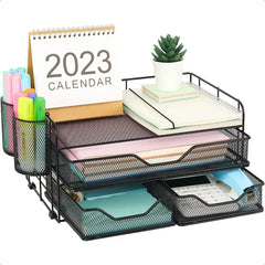 Computer Monitor Stand with 2 Pen Holders and Drawers Desk Drawer Organizer Tray for Workspace Office Supplies Desk Organizers