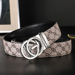 New Width 3.4cm Men's Belt Business Formal Real Leather Canvas Male Belt High Quality Metal Automatic Buckle Belt for men jeans