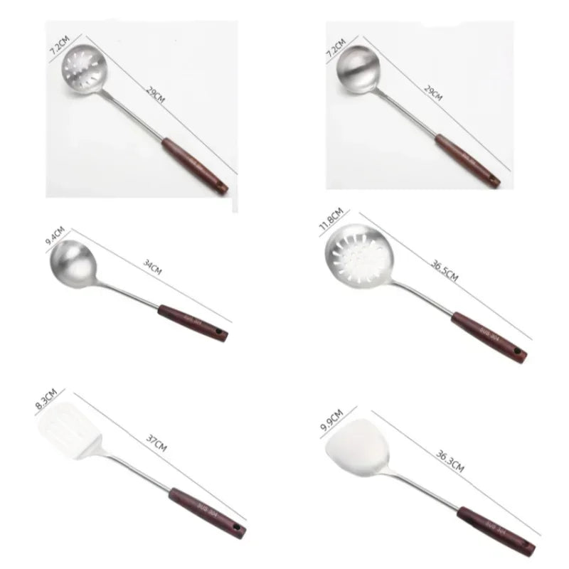 304 Staniless Steel Kitchenware Set Shovel Colander Soup Spoon Rice Spoon Spatula with Wooden Handle Kitchen Cooking Utensils