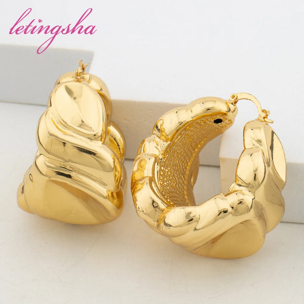 African Luxury 18K Gold Plated Earrings Dubai Hoop Earrings For Women Jewelry Sets Indian Nigerian Wedding Jewellery Party Gifts