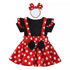 Minnie Mouse Girl Suit Children's Dress Baby Clothes Set Summer Birthday Costume Polka Dot Sundress Bow Headband Skirt Set