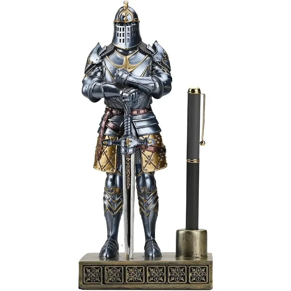 King's Guard Knight Pen Holder Statue Office Men's Pen Holder Desk Organizer Complimentary Top Series 9.45 inches (blue)