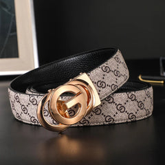 New Width 3.4cm Men's Belt Business Formal Real Leather Canvas Male Belt High Quality Metal Automatic Buckle Belt for men jeans