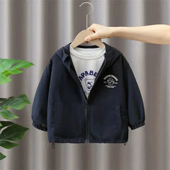 Spring Autumn Jackets Boy Coat Hooded Jacket Khaki black Kid Windbreaker Children Letter Print Outerwear Clothes  boys clothes