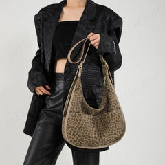 Women Suede Crossbody Bag Leopard Print Shoulder Bag Tote Bag with Multi-Pocket Handbag Adjustable Strap Hobo Bag Messenger Bag