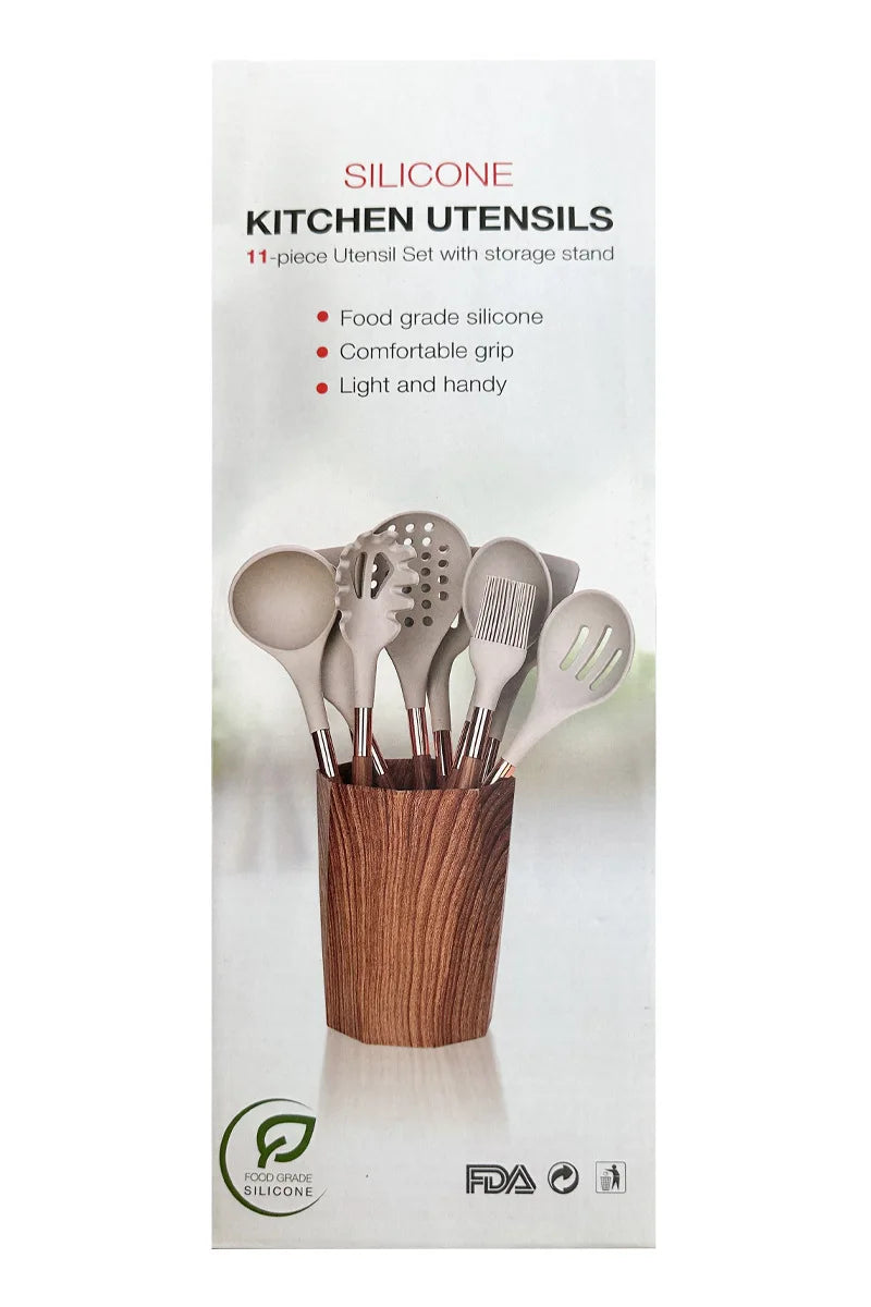 Fashionable Silicone Cooking Utensils, Cooking Tools, Kitchenware, Gold-plated Wood Grain Handle, Spatula, Spoons