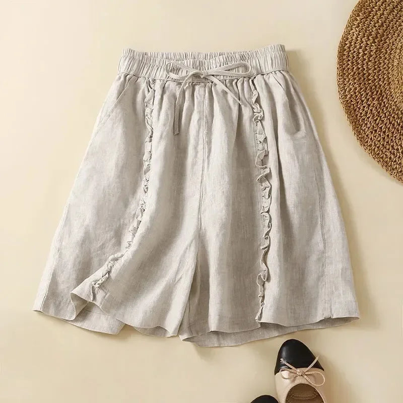 Loose Wide Leg Shorts for Women Clothes Bottom Casual Vintage Sexy Short Woman Harajuku Summer Cotton Linen Ladies Trousers