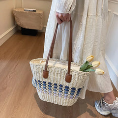 2025 Women's Straw Woven Beach Handbag Multi-color Wicker Weaving Shoulder Bags Summer Large Capacity Handmade Knitting Tote Bag